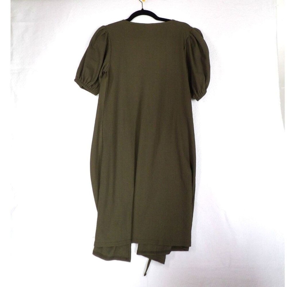 LASCANA Cardigan Cover Up Women XL Olive Green Tie-Front Puff Sleeve Ribbed - Picture 6 of 11